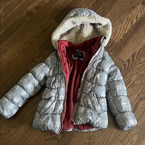 Jessica Simpson Gray and Red Plaid Puffer Jacket